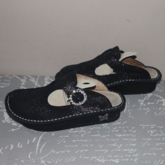 LADIES ALEGRIA SLIDES - BLACK GLITZY LEATHER - 36 (5 1/2 - 6) - Picture 3 of 8
